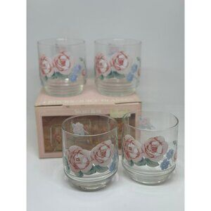 VTG Pfaltzgraff Secret Rose 4 Rocks Juice Glasses 10.5 Oz 1992 Discontinued